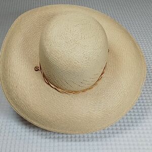 S.F Green San Francisco Tan Natural Straw Snap Brim Hat With Leather Cord Strap